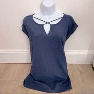 Stitch Fix blue shirt Fortune + Ivy Carna mixed material blouse